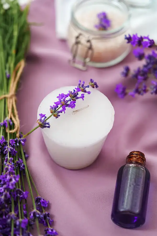 Lavender, Oils and a Candle for a Spa Treatment